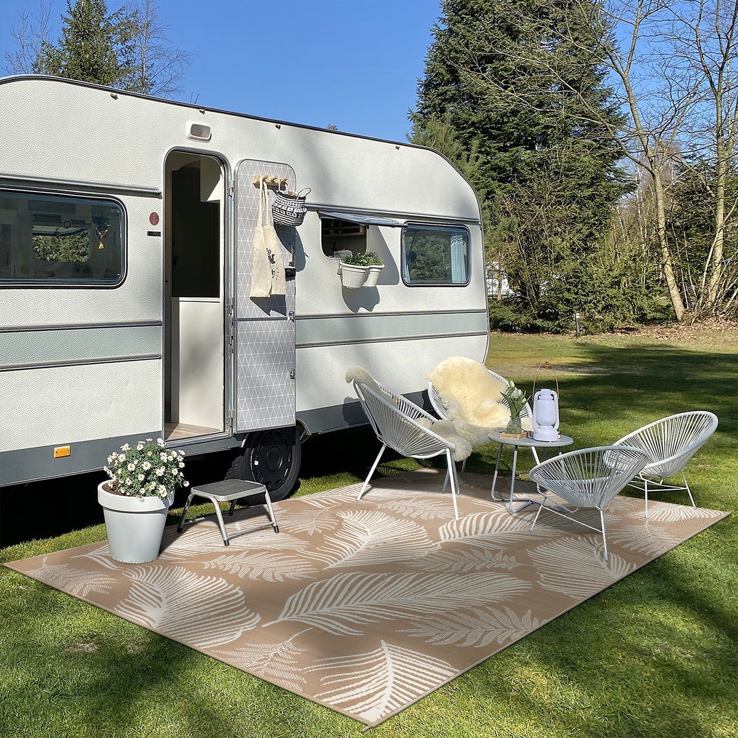 LOKHOM 9'x12' Beige Outdoor Rug Waterproof Reversible Plastic Straw Rug for Patios,Porch,RV,Beach