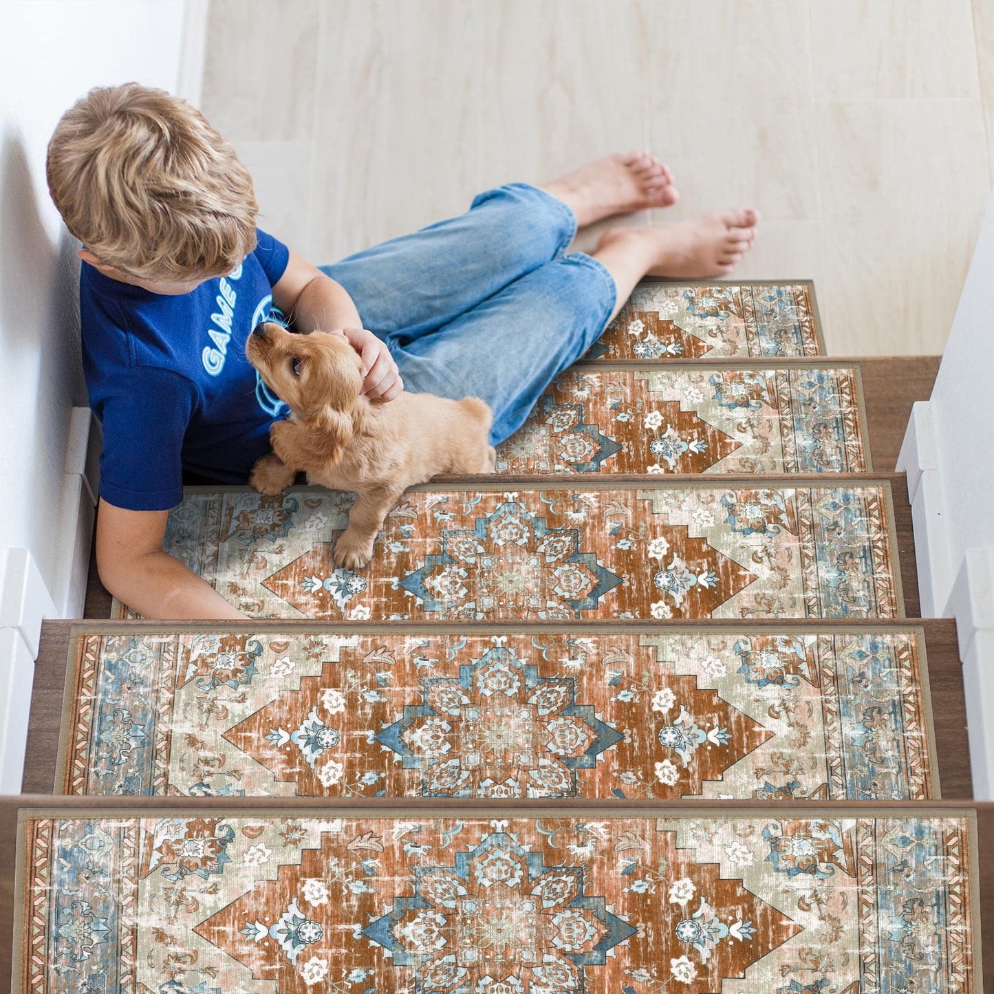 LOKHOM 15 Pack Carpet Stair Treads for Wooden Steps Indoor 8" X 30" Non Slip Staircase Step Treads for Dogs, Kids and Elders, Brown