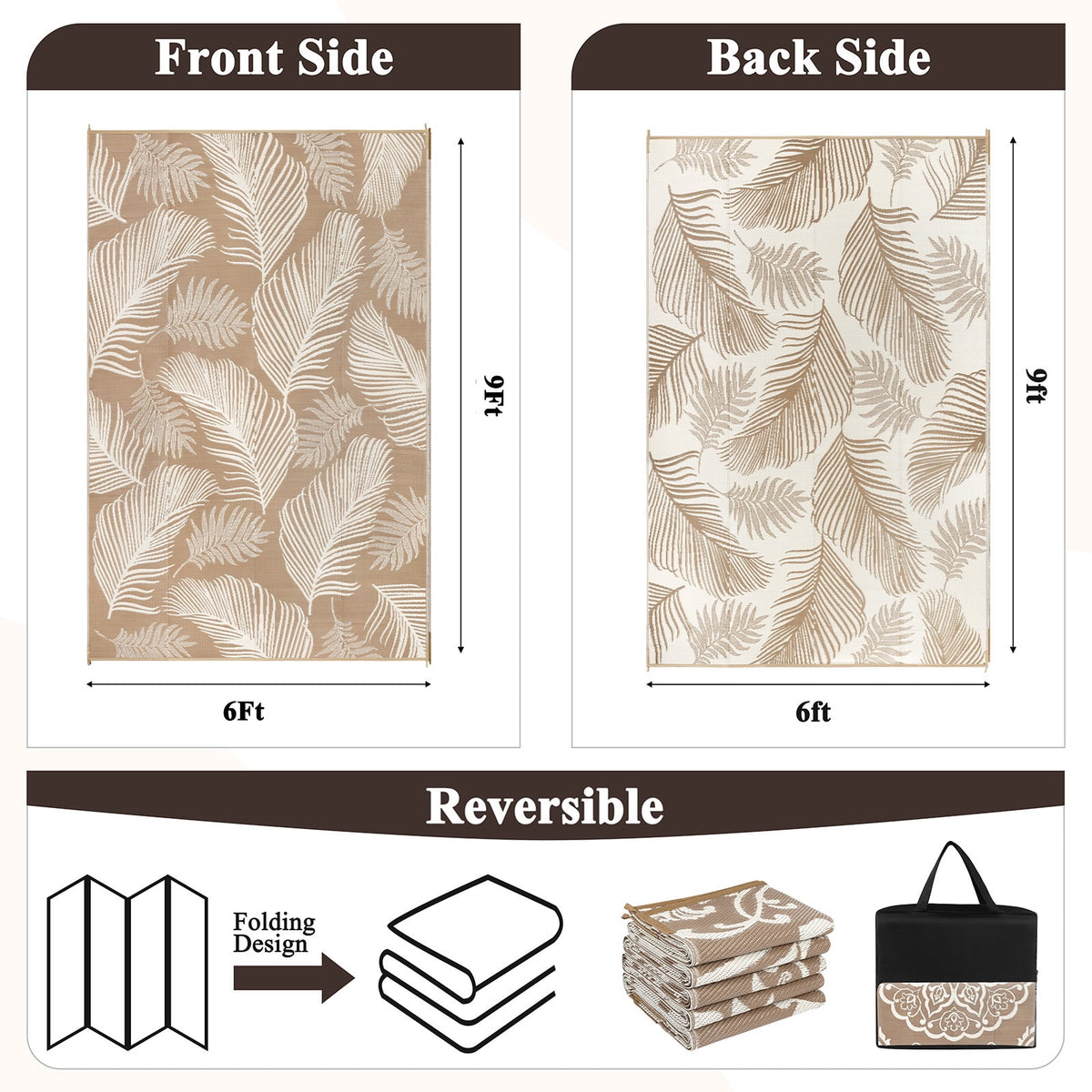 LOKHOM 6'x9' Beige Outdoor Rug Waterproof Reversible Plastic Straw Rug for Patios,Porch,RV,Beach