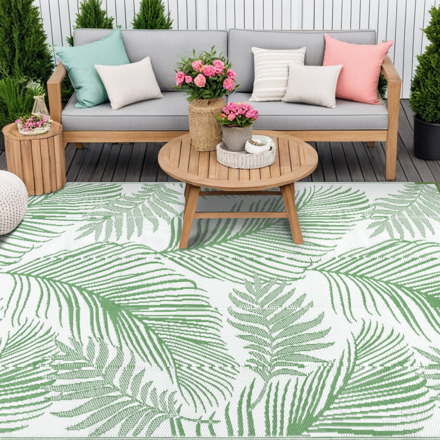 LOKHOM 9'x12' Green Outdoor Rug Waterproof Reversible Plastic Straw Rug for Patios,Porch,RV,Beach