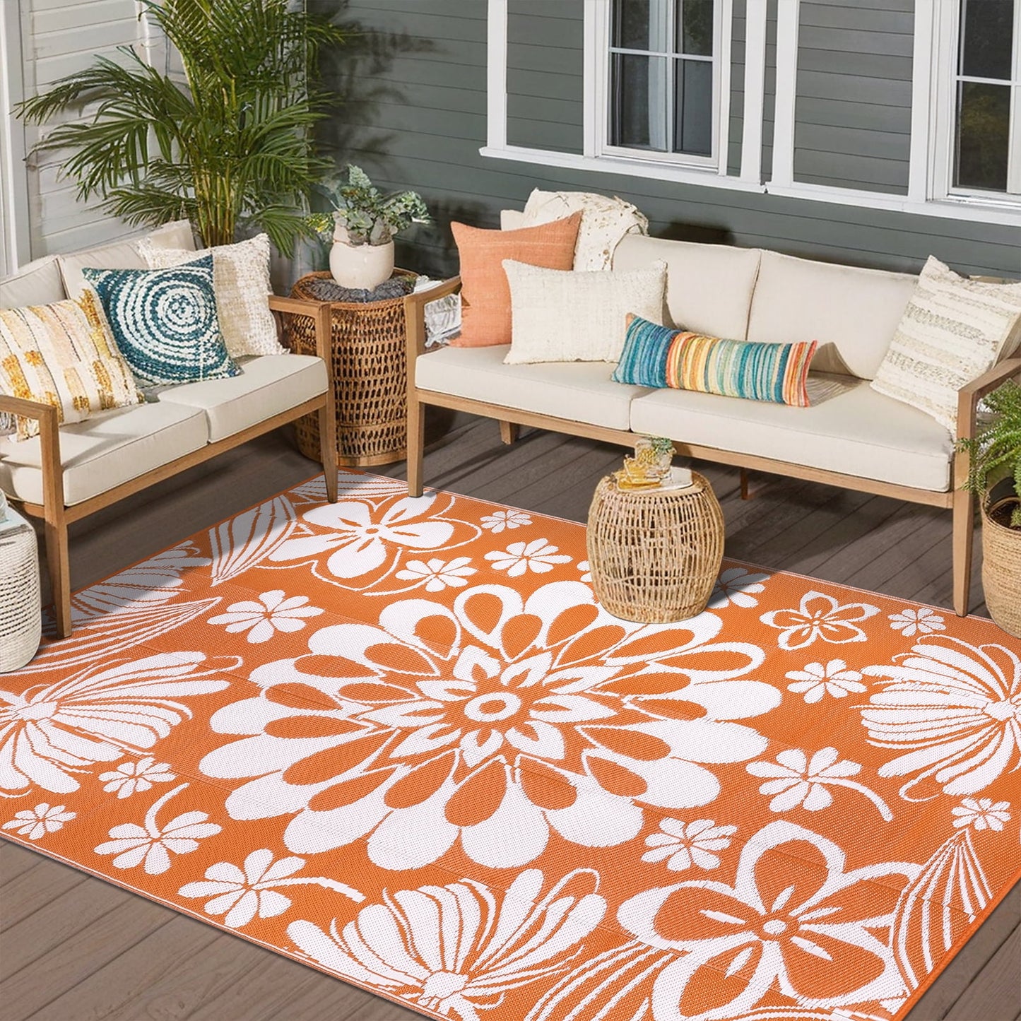 LOKHOM Outdoor Rug 5'x8' for Patios Waterproof Reversible Patio Mat Plastic Straw Rug for Porch, Deck, Balcony, Camper, Backyard