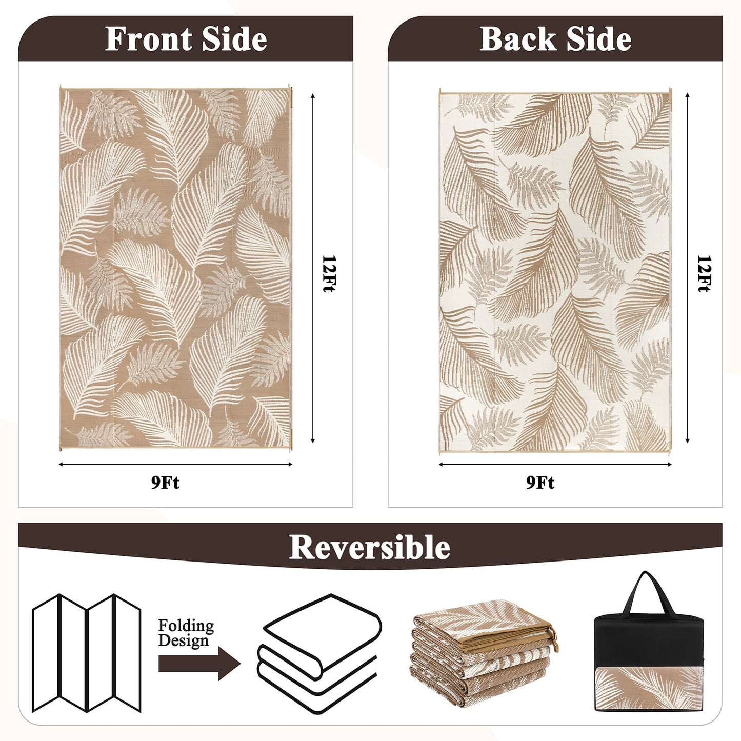 LOKHOM 9'x12' Beige Outdoor Rug Waterproof Reversible Plastic Straw Rug for Patios,Porch,RV,Beach
