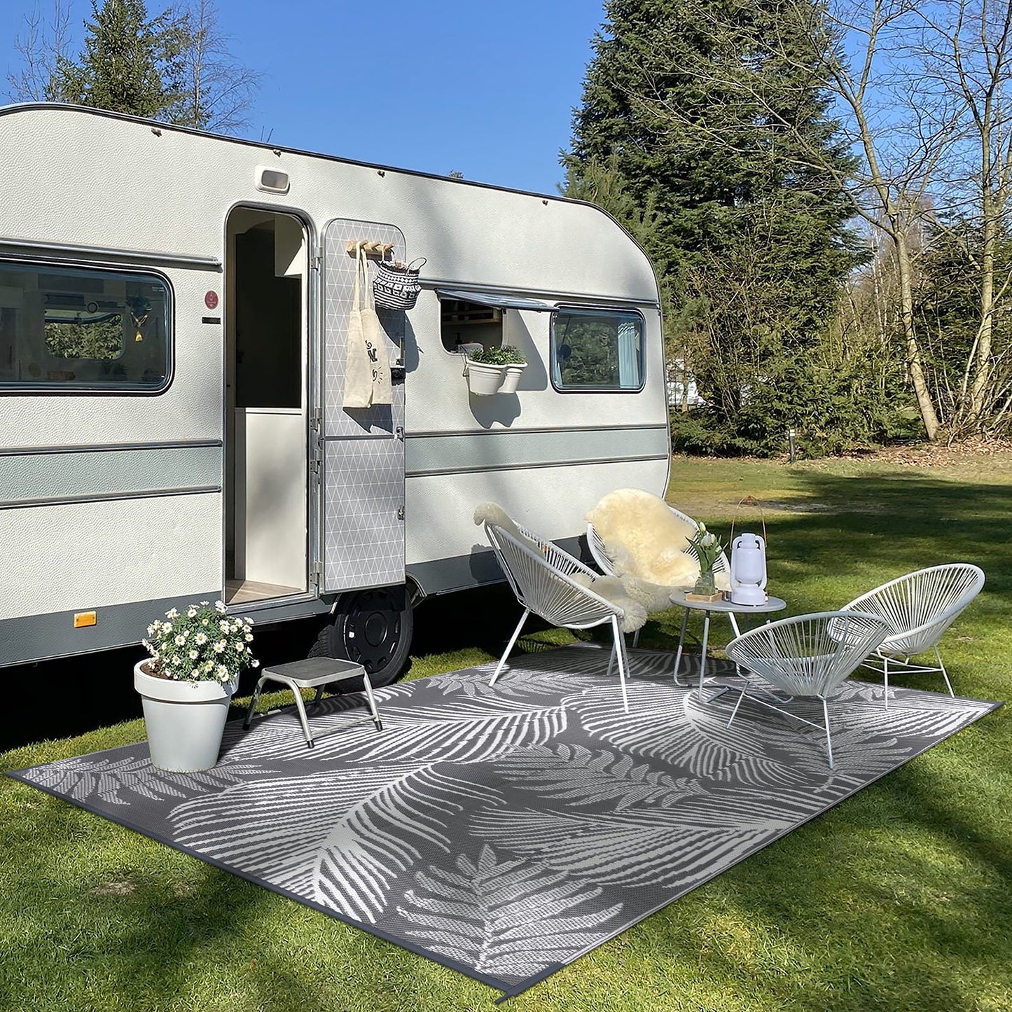 LOKHOM 9'x12' Gray Outdoor Rug Waterproof Reversible Plastic Straw Rug for Patios,Porch,RV,Beach