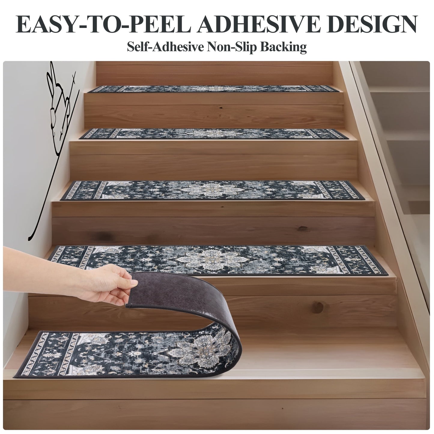 LOKHOM 15 Pack Carpet Stair Treads for Wooden Steps Indoor 8" X 30" Non Slip Staircase Step Treads for Dogs, Kids and Elders, Black
