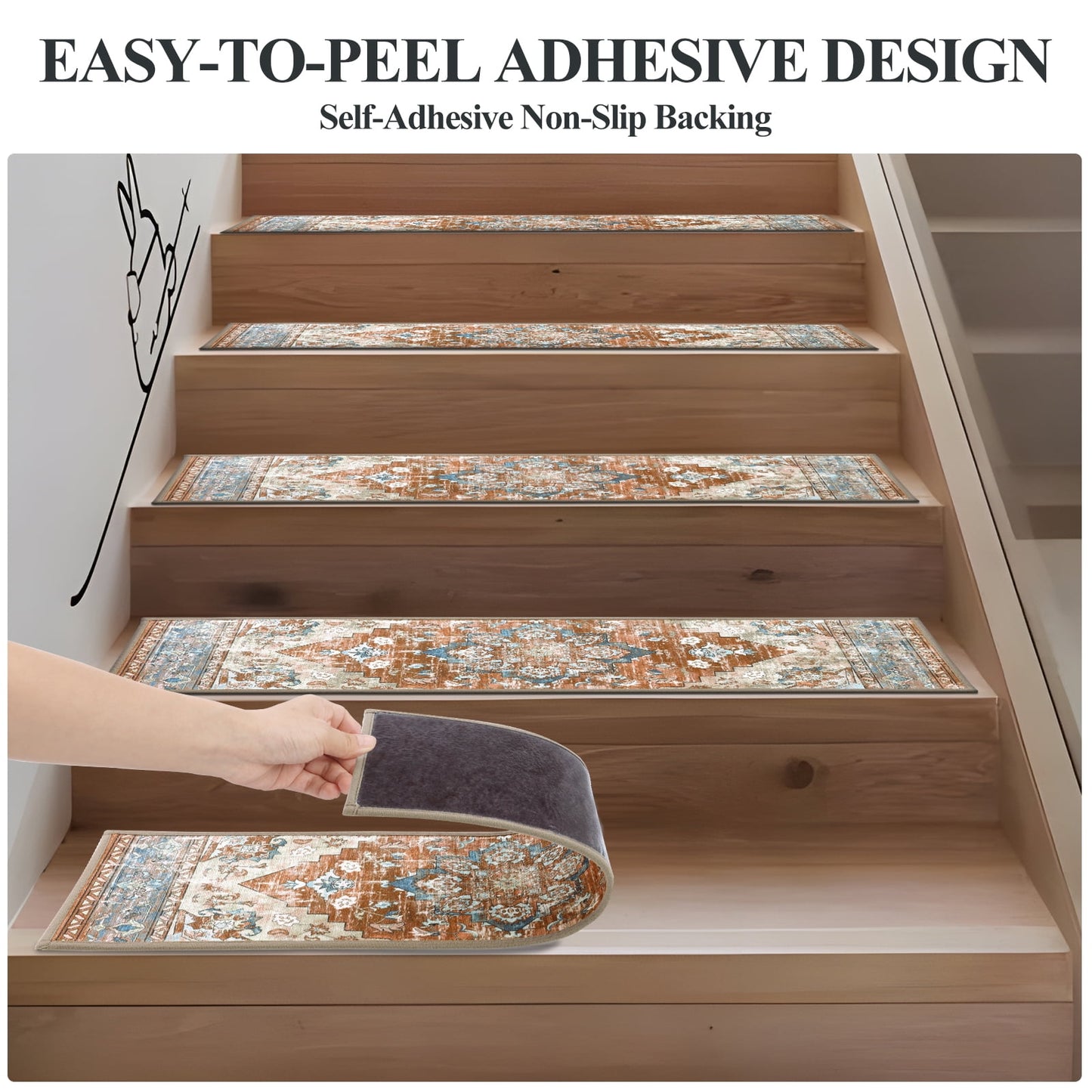 LOKHOM 15 Pack Carpet Stair Treads for Wooden Steps Indoor 8" X 30" Non Slip Staircase Step Treads for Dogs, Kids and Elders, Brown