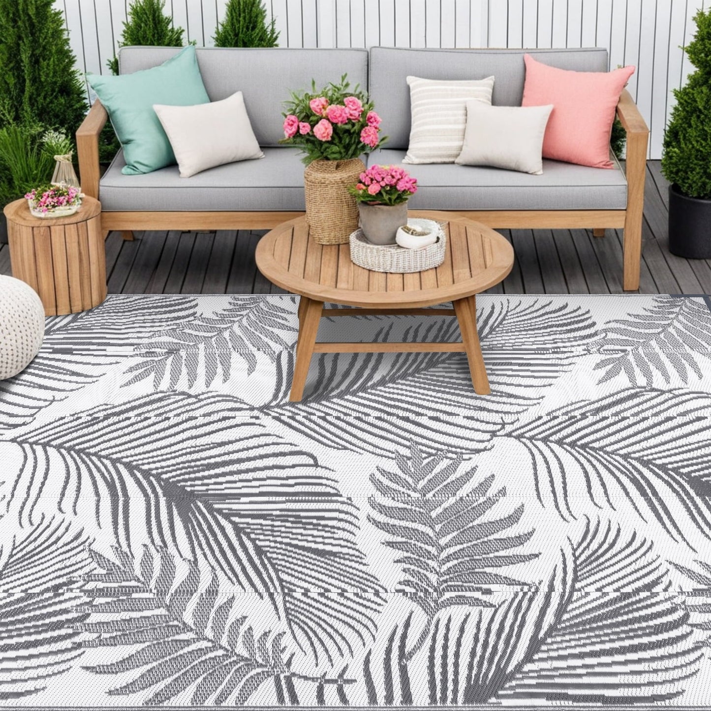 LOKHOM 9'x12' Gray Outdoor Rug Waterproof Reversible Plastic Straw Rug for Patios,Porch,RV,Beach