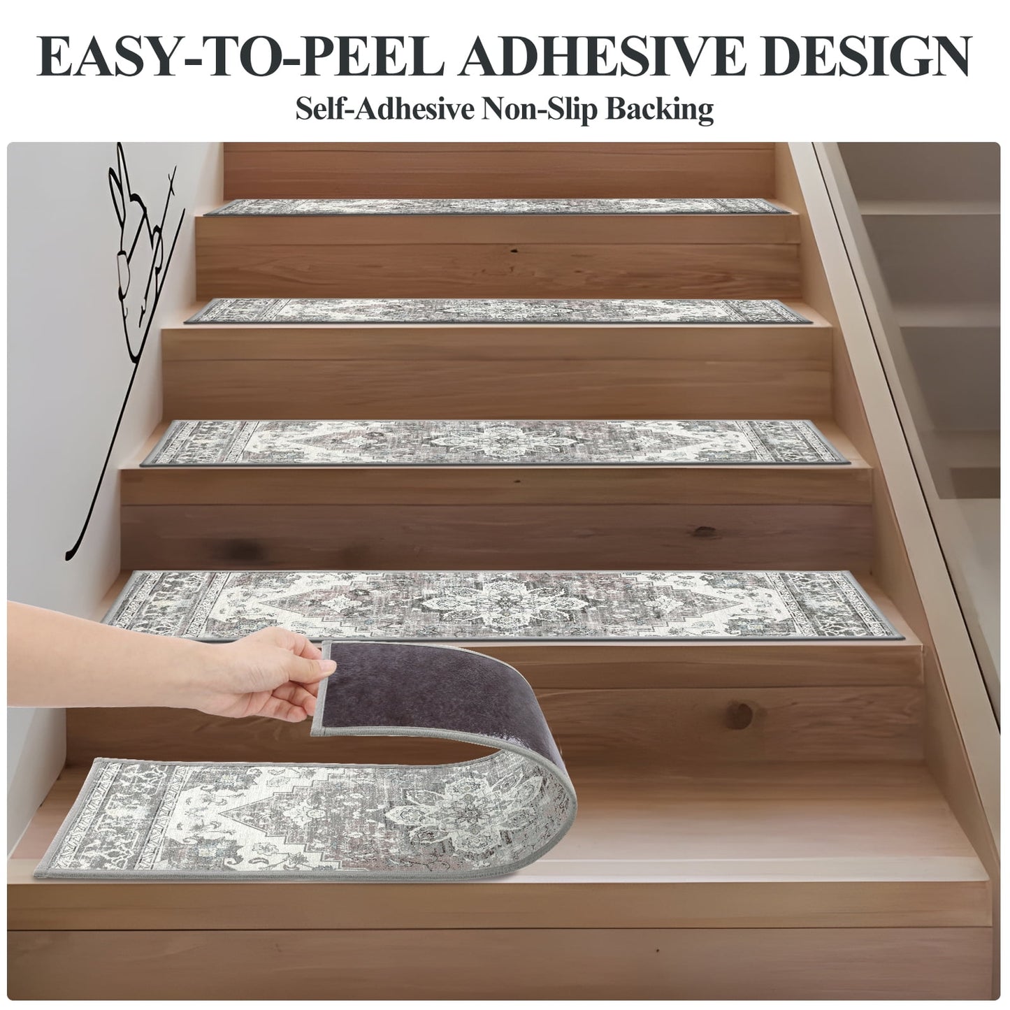 LOKHOM 15 Pack Carpet Stair Treads for Wooden Steps Indoor 8" X 30" Non Slip Staircase Step Treads for Dogs, Kids and Elders, Beige
