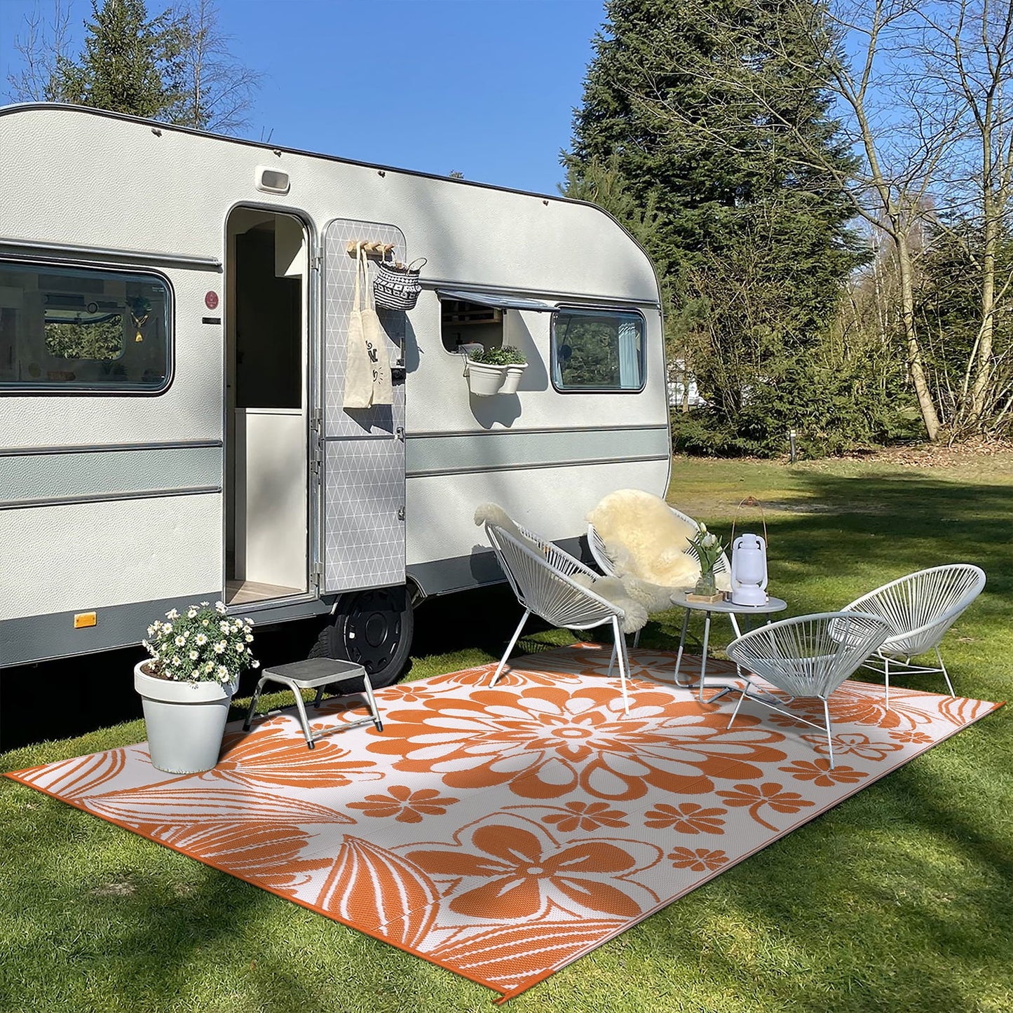 LOKHOM Outdoor Rug 5'x8' for Patios Waterproof Reversible Patio Mat Plastic Straw Rug for Porch, Deck, Balcony, Camper, Backyard