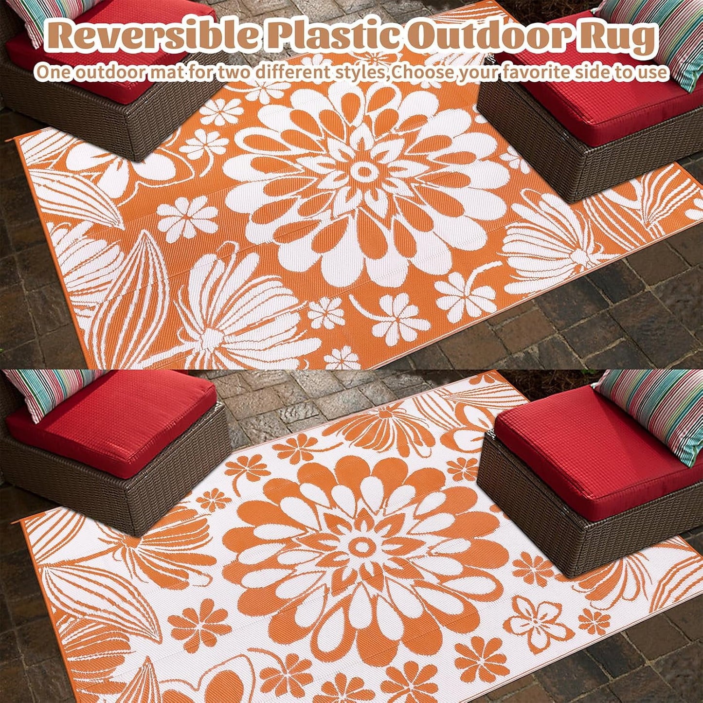 LOKHOM Outdoor Rug 5'x8' for Patios Waterproof Reversible Patio Mat Plastic Straw Rug for Porch, Deck, Balcony, Camper, Backyard