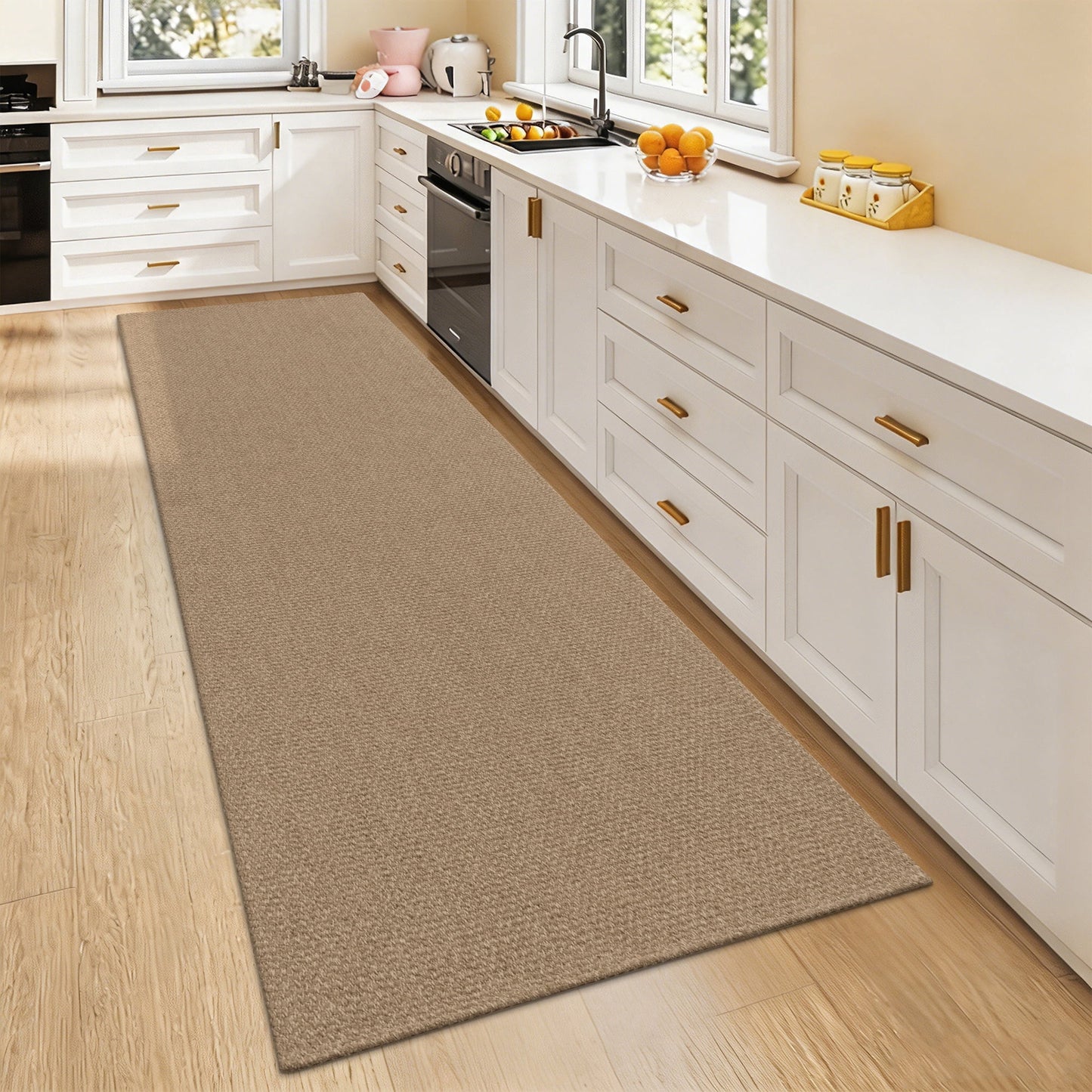 LOKHOM 2'x8' Kitchen Runner Rug, Non Slip Washable Cotton Woven Runners for Hallways, Entryway, Kitchen, Brown