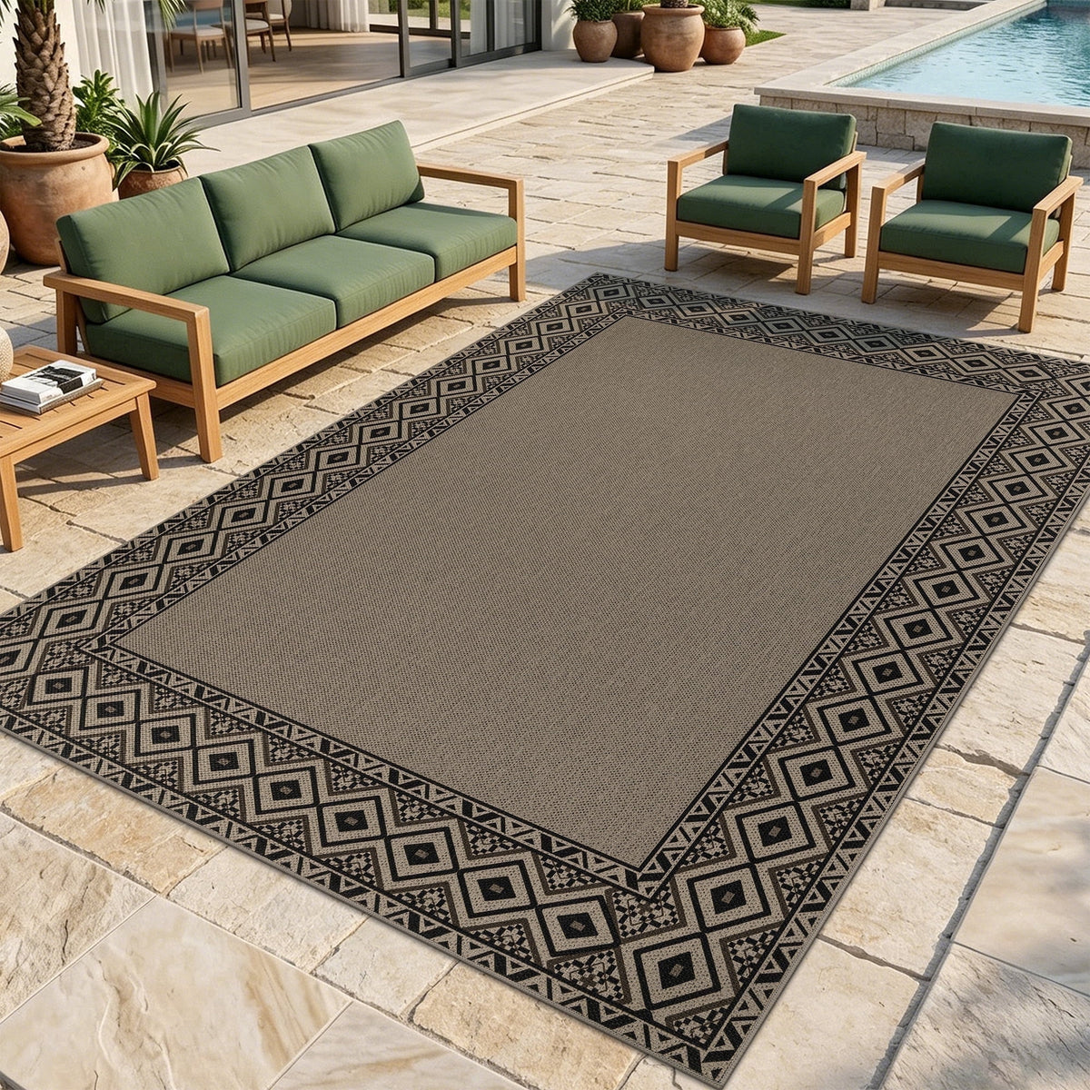 LOKHOM 5'x7' Faux Jute Outdoor Rugs, Bohemian Area Rug for Living Room, Washable Non Slip Indoor Outdoor Carpet for Patio Backyard Bedroom, Brown