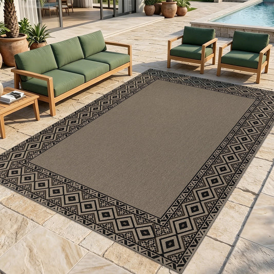 LOKHOM 5'x7' Faux Jute Outdoor Rugs, Bohemian Area Rug for Living Room, Washable Non Slip Indoor Outdoor Carpet for Patio Backyard Bedroom, Brown