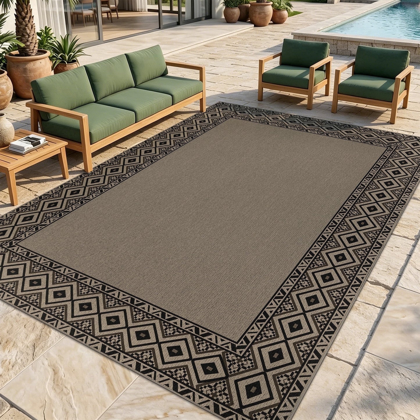LOKHOM 6'x9' Faux Jute Outdoor Rugs, Bohemian Area Rug for Living Room, Washable Non Slip Indoor Outdoor Carpet for Patio Backyard Bedroom, Brown