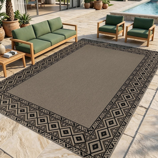 LOKHOM 6'x9' Faux Jute Outdoor Rugs, Bohemian Area Rug for Living Room, Washable Non Slip Indoor Outdoor Carpet for Patio Backyard Bedroom, Brown