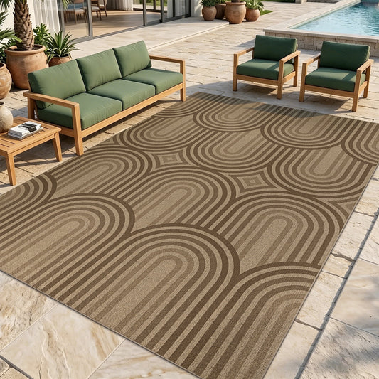 LOKHOM 6'x9' Faux Jute Outdoor Rugs, Geometric Area Rug for Living Room, Washable Non Slip Indoor Outdoor Carpet for Patio Backyard Bedroom, Multicolor Brown