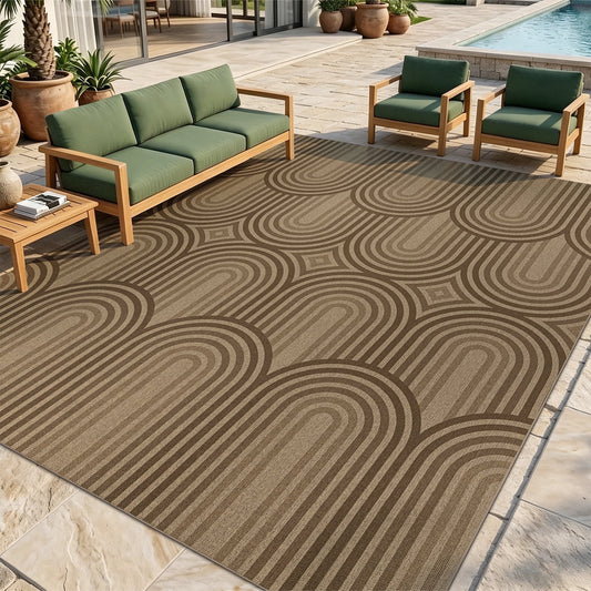 LOKHOM 8'x10' Faux Jute Outdoor Rugs, Geometric Area Rug for Living Room, Washable Non Slip Indoor Outdoor Carpet for Patio Backyard Bedroom, Multicolor Brown