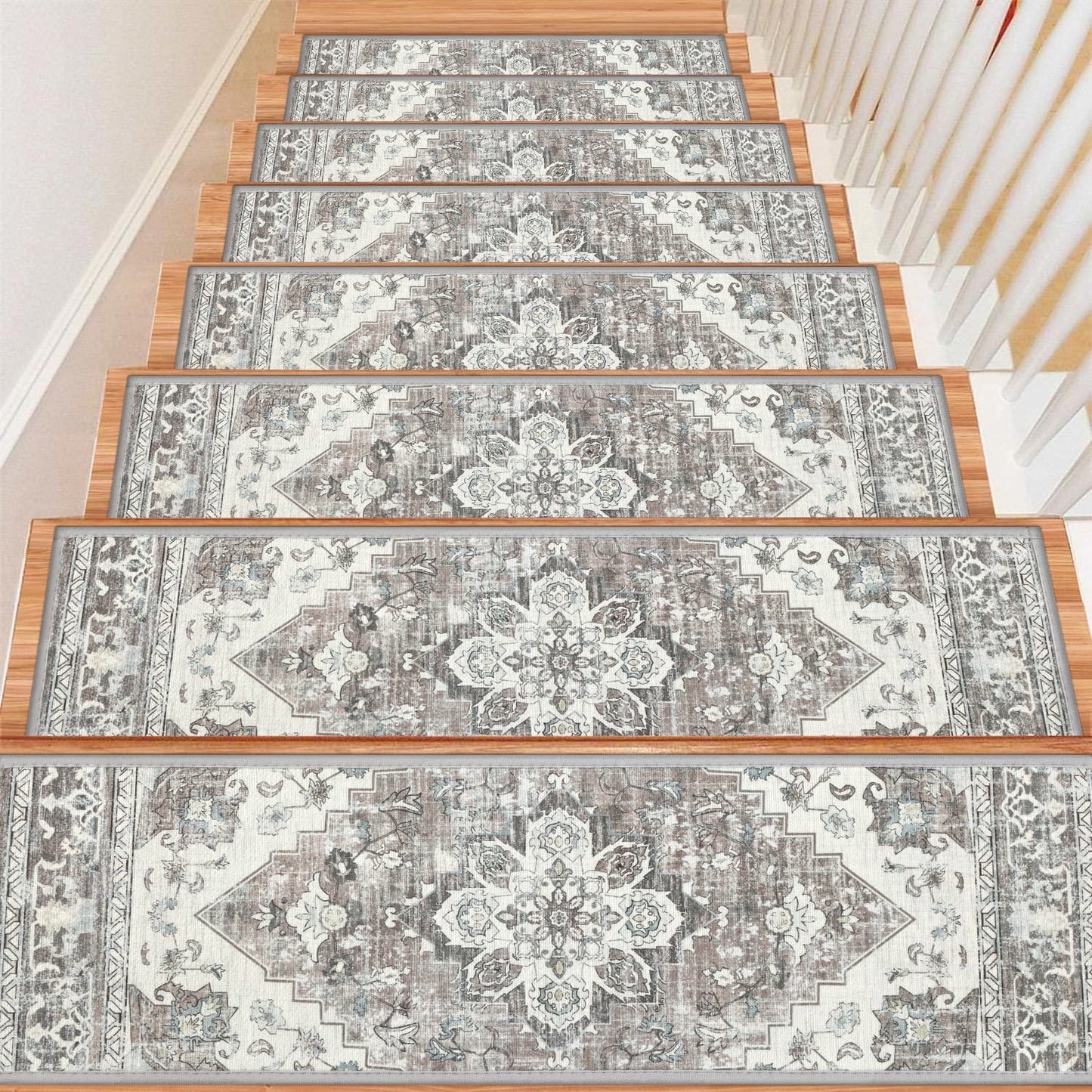 LOKHOM 15 Pack Carpet Stair Treads for Wooden Steps Indoor 8" X 30" Non Slip Staircase Step Treads for Dogs, Kids and Elders, Beige