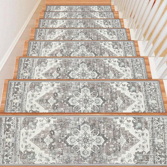 LOKHOM 15 Pack Carpet Stair Treads for Wooden Steps Indoor 8" X 30" Non Slip Staircase Step Treads for Dogs, Kids and Elders, Beige