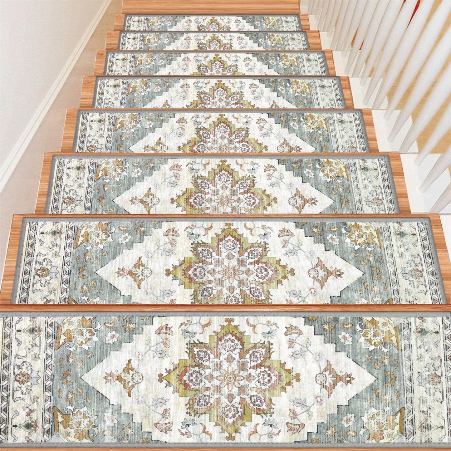 LOKHOM 15 Pack Carpet Stair Treads for Wooden Steps Indoor 8" X 30" Non Slip Staircase Step Treads for Dogs, Kids and Elders, Green