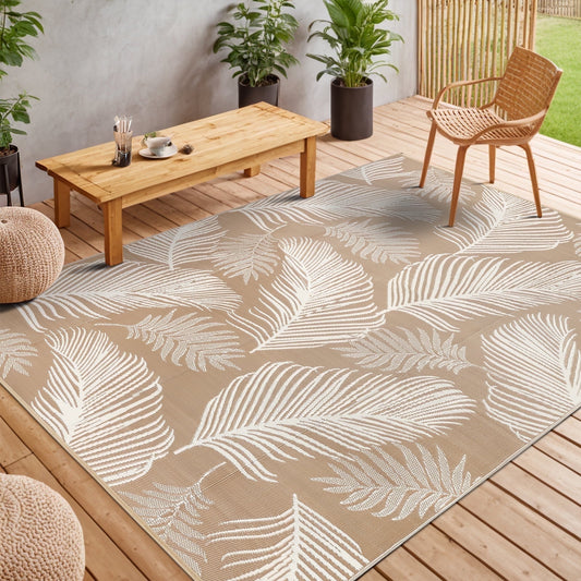 LOKHOM 5'x8' Beige Outdoor Rug Waterproof Reversible Plastic Straw Rug for Patios,Porch,RV,Balcony,Beach