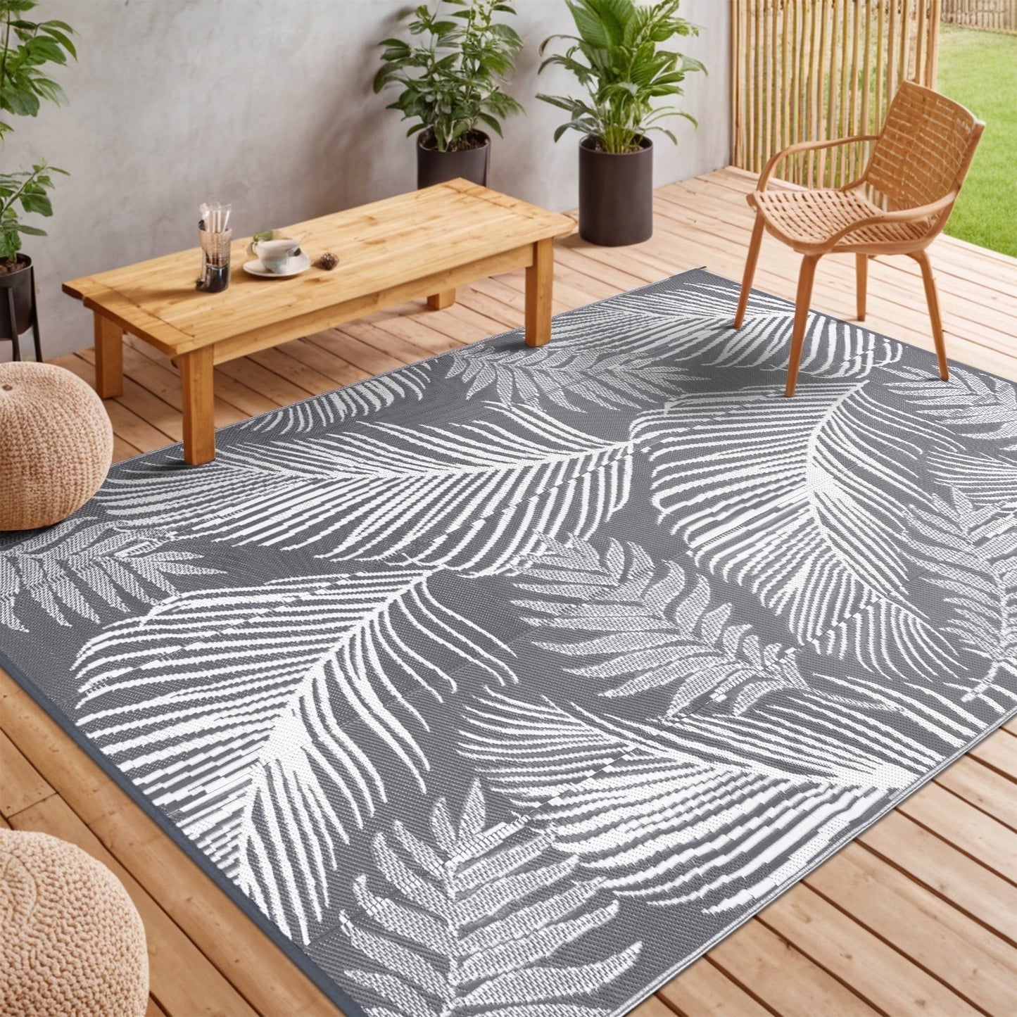 LOKHOM 9'x12' Gray Outdoor Rug Waterproof Reversible Plastic Straw Rug for Patios,Porch,RV,Beach
