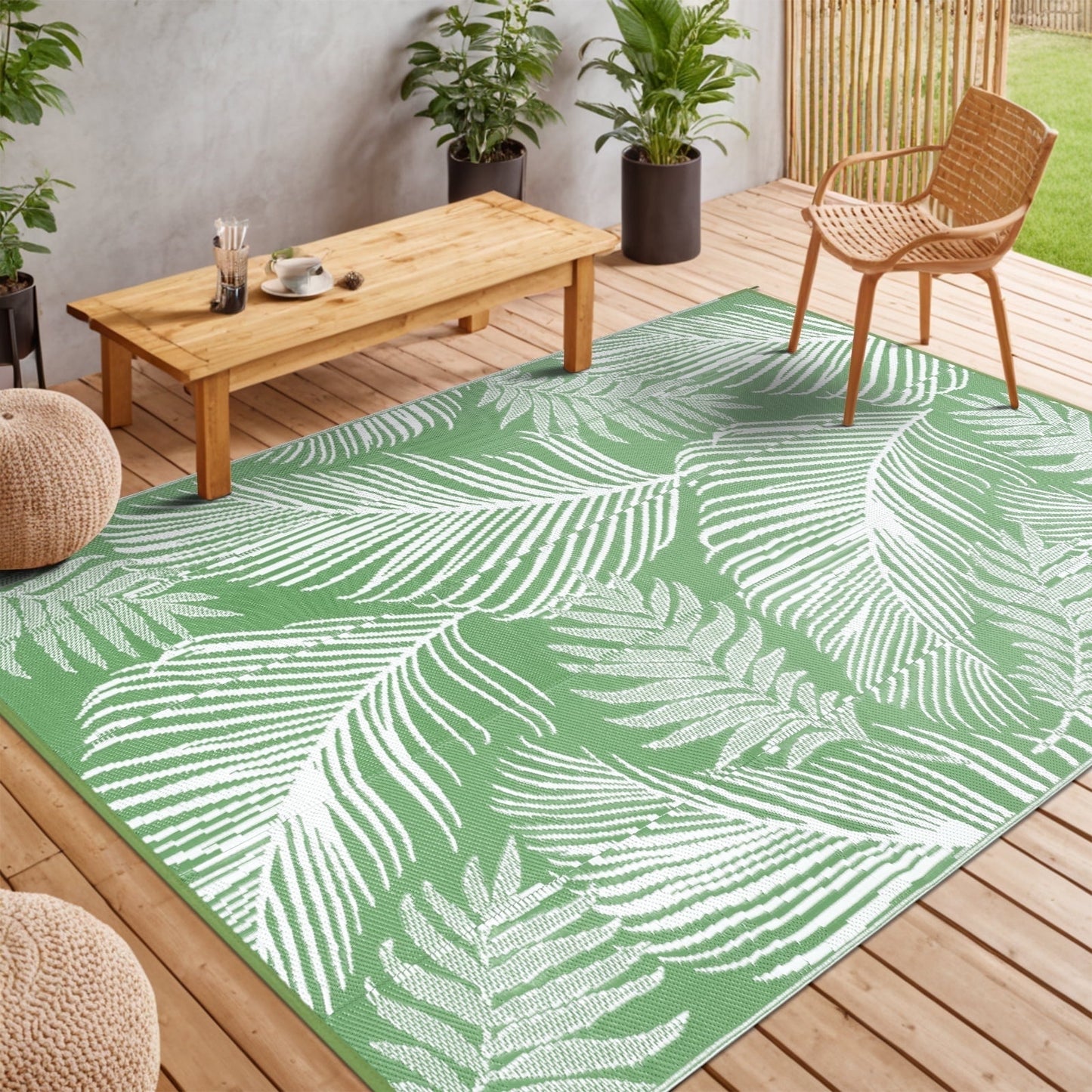 LOKHOM 9'x12' Green Outdoor Rug Waterproof Reversible Plastic Straw Rug for Patios,Porch,RV,Beach