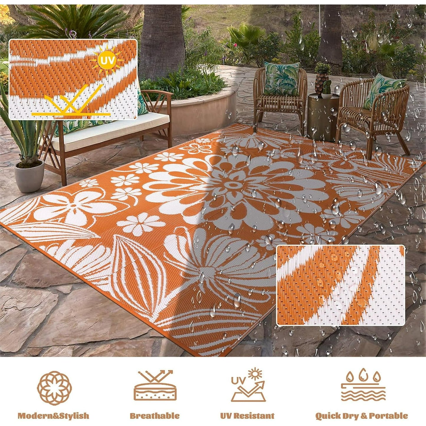 LOKHOM Outdoor Rug 5'x8' for Patios Waterproof Reversible Patio Mat Plastic Straw Rug for Porch, Deck, Balcony, Camper, Backyard