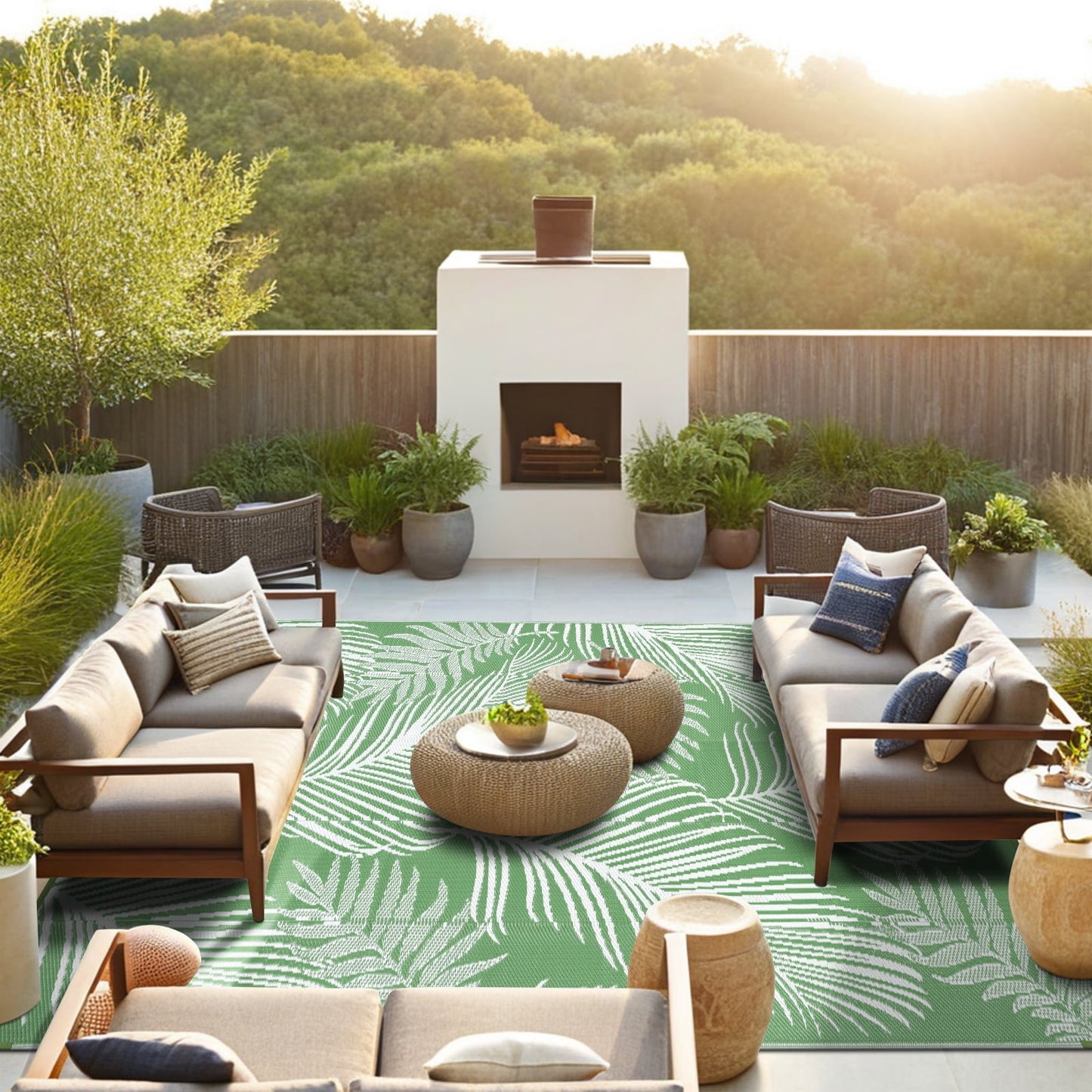 LOKHOM 9'x12' Green Outdoor Rug Waterproof Reversible Plastic Straw Rug for Patios,Porch,RV,Beach