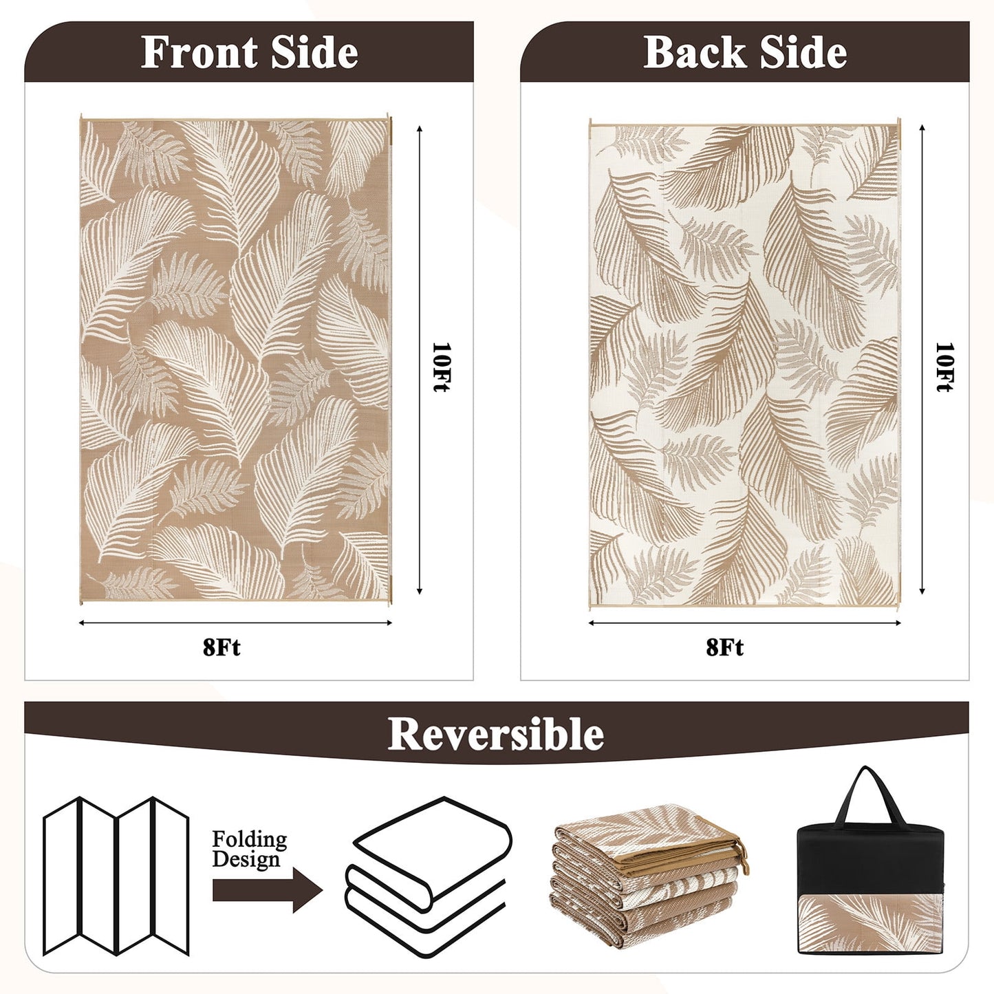 LOKHOM 8'x10' Beige Outdoor Rug Waterproof Reversible Plastic Straw Rug for Patios,Porch,RV,Beach