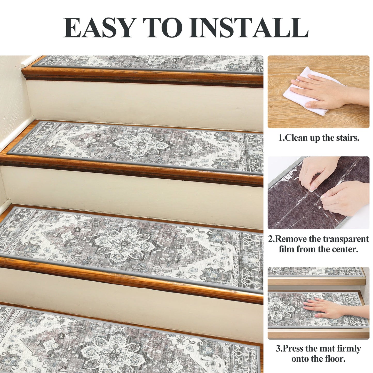 LOKHOM 15 Pack Carpet Stair Treads for Wooden Steps Indoor 8" X 30" Non Slip Staircase Step Treads for Dogs, Kids and Elders, Beige